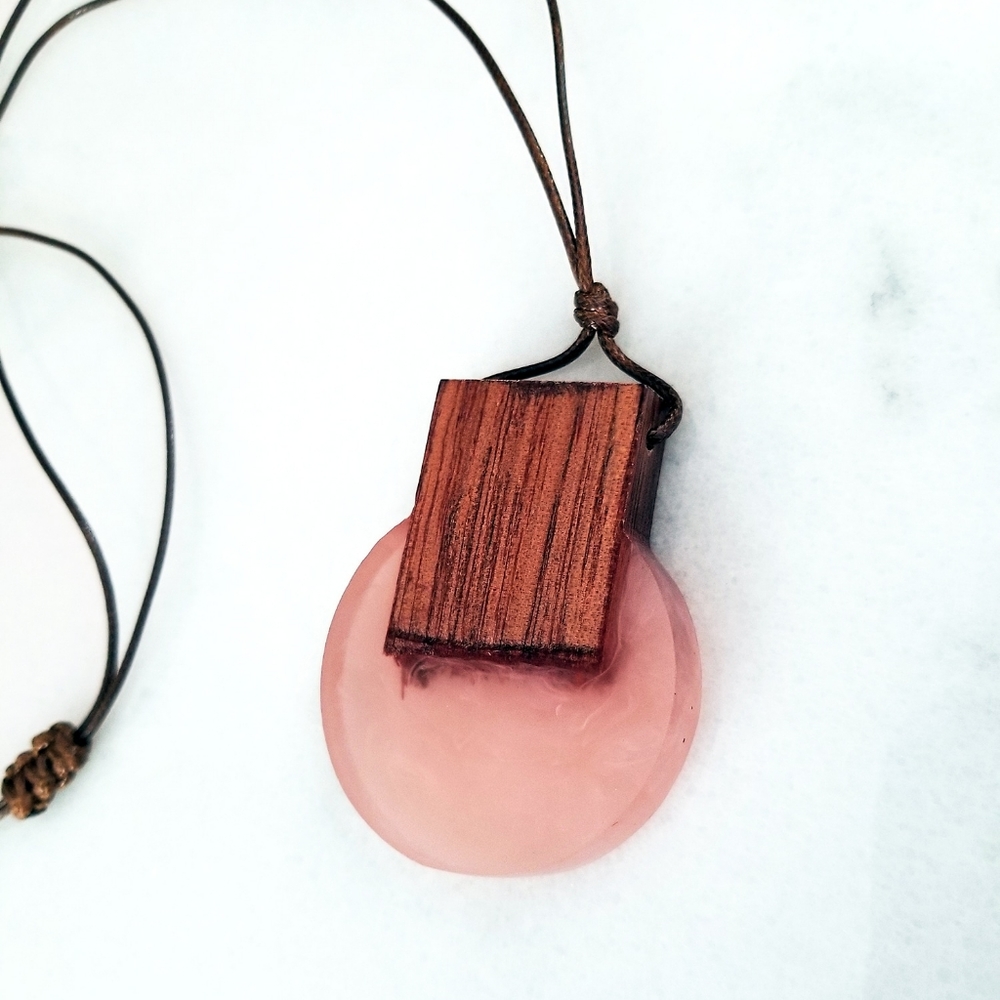 Pink Round Wood/Resin Statement Necklace